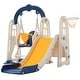 preview thumbnail 1 of 8, 3 In 1 Toddler Slide And Swing Set Climber Slide Playset With Basketball Hoop Freestanding Indoor Outdoor Blue+Yellow