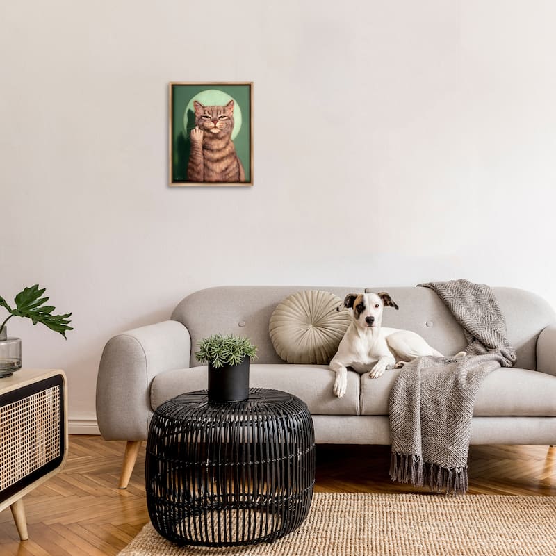 Stupell Cat & Middle Finger Framed Floater Canvas Wall Art Design by Lucia Heffernan