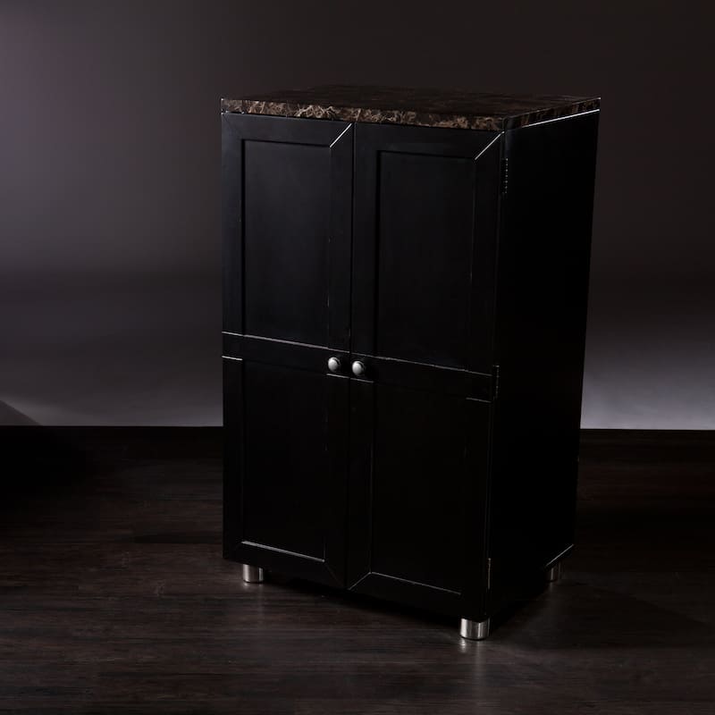 SEI Furniture Cornelia Black Wine Bar Cabinet with Faux Marble Top