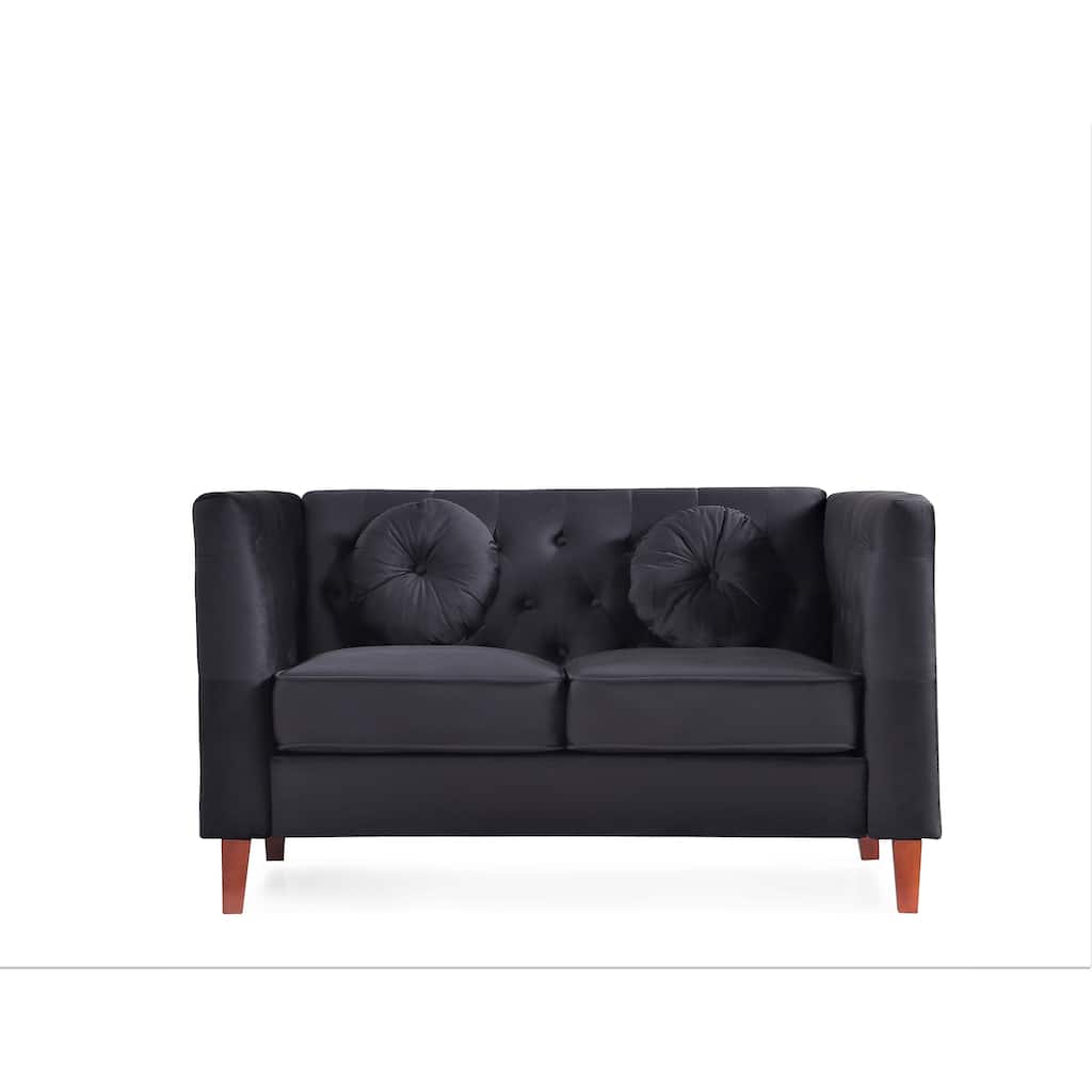 US PRIDE FURNITURE Velvet Classic Chesterfield Loveseat with Wood legs