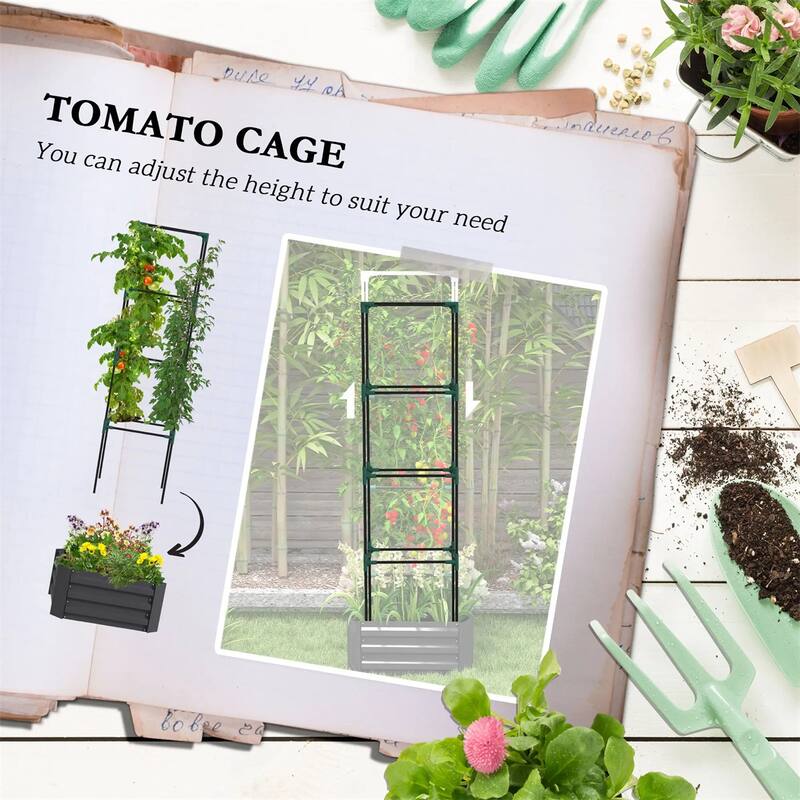 Galvanized Steel Raised Garden Bed with Adjustable Trellis for Vegetables Fruits and Flowers Outdoor Planter