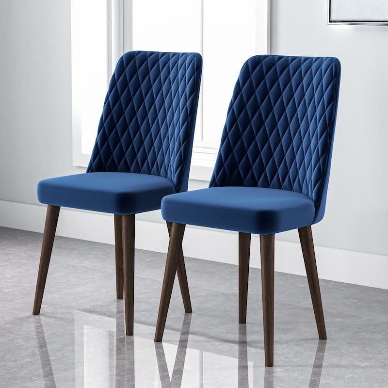 GDFStudio - Katie Mid-Century Modern Velvet Upholstery Dining Chair Set with Solid Wood Structure, Set of 2 - 20" - Blue