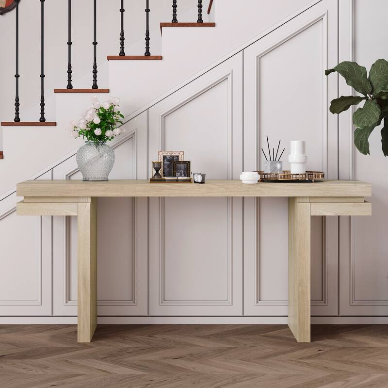 66 Inch Extra Wide Console Table - Minimalist with Real Wood Veneer, Distressed Oak