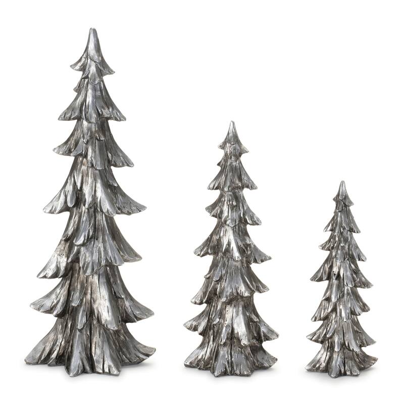 Tiered Pine Christmas Tree Decorations - 13.5" - Silver and Black - Set of 3