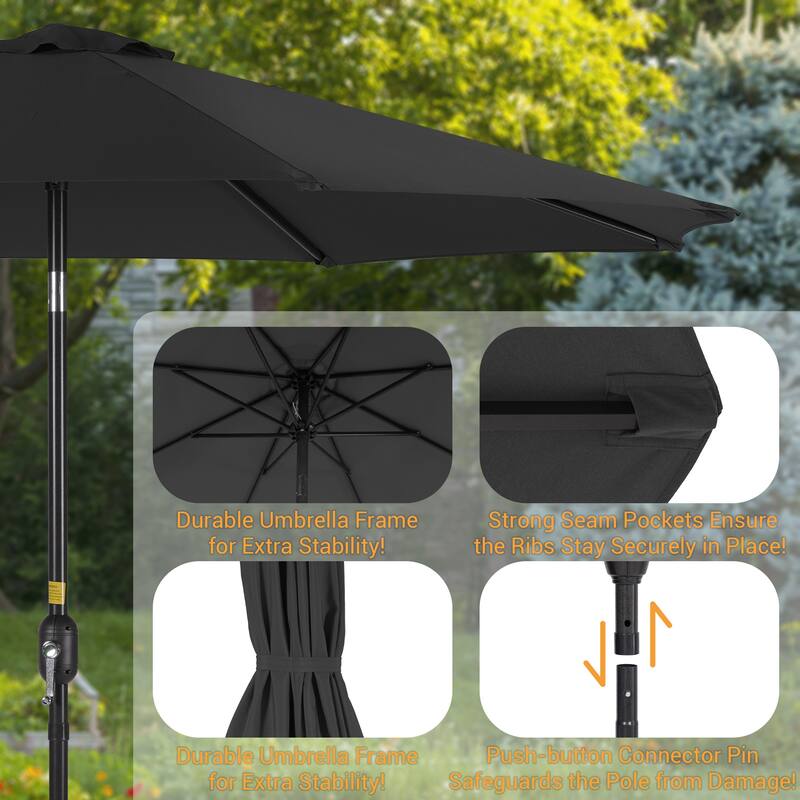LIVOOSUN 9Ft Large Round Outdoor Patio Market Umbrella with Crank and 8 Ribs, Gray