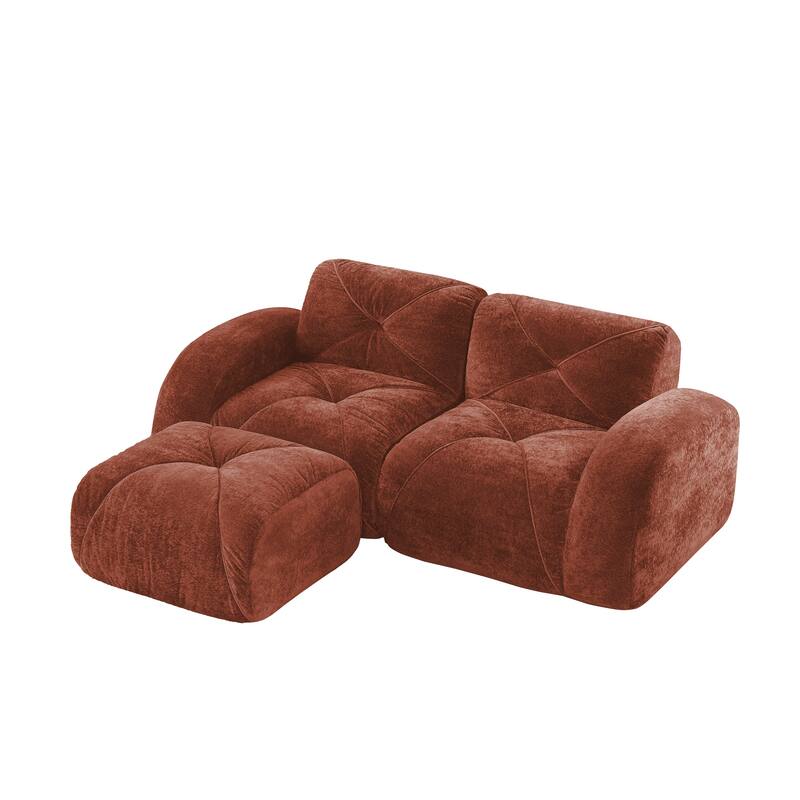 Velvet Tufted Loveseat Sofa Modular Couch, Boneless Deep Seat 2-Seater Couch, Available with/without Ottoman