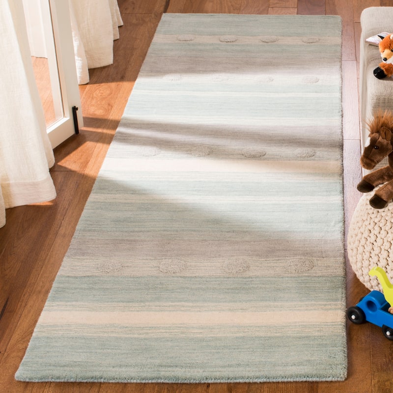 SAFAVIEH Handmade Kids Kayli Wool Rug - 2'6" x 8' Runner - Aqua/Ivory