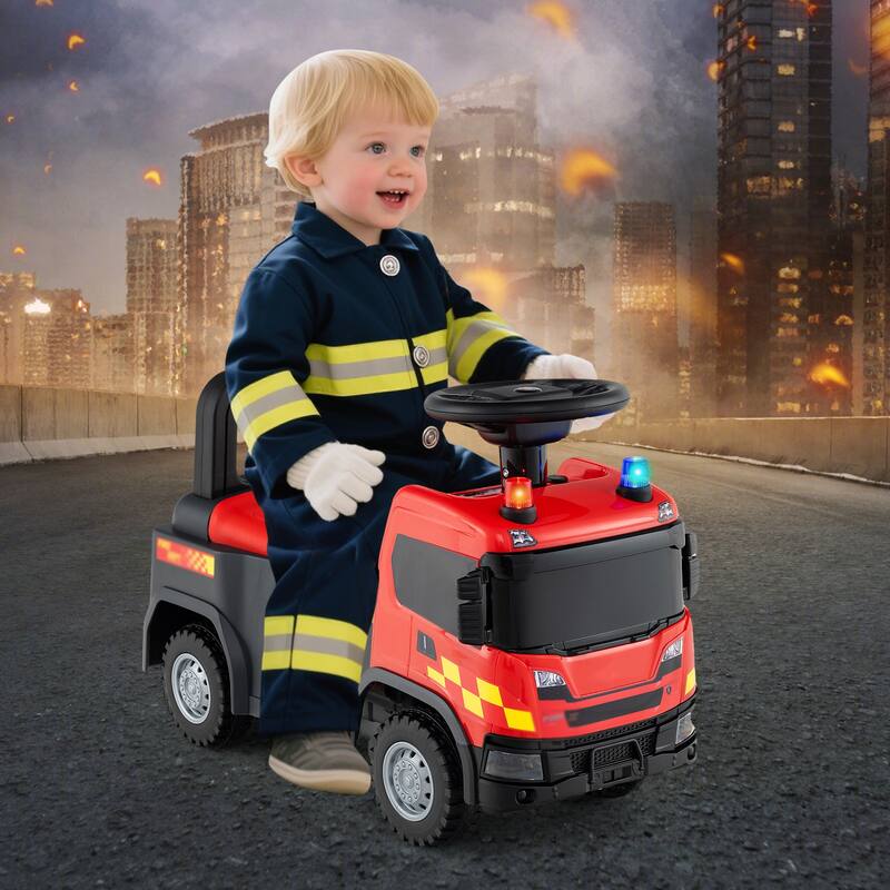 Kids Ride-On Truck with Safety Steering and Sounds Lights for Indoor-Outdoor Play - 23" x 11" x 17" (L x W x H)