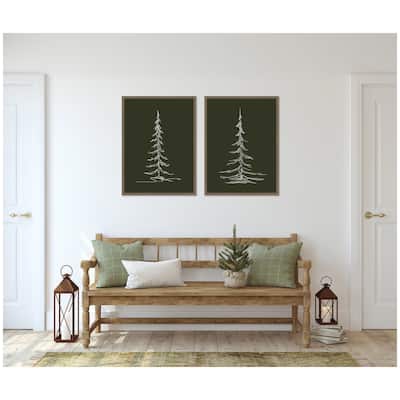 Kate and Laurel Sylvie Minimalist Evergreen Trees Sketch - 2 Piece Framed Canvas Art Set by The Creative Bunch Studio