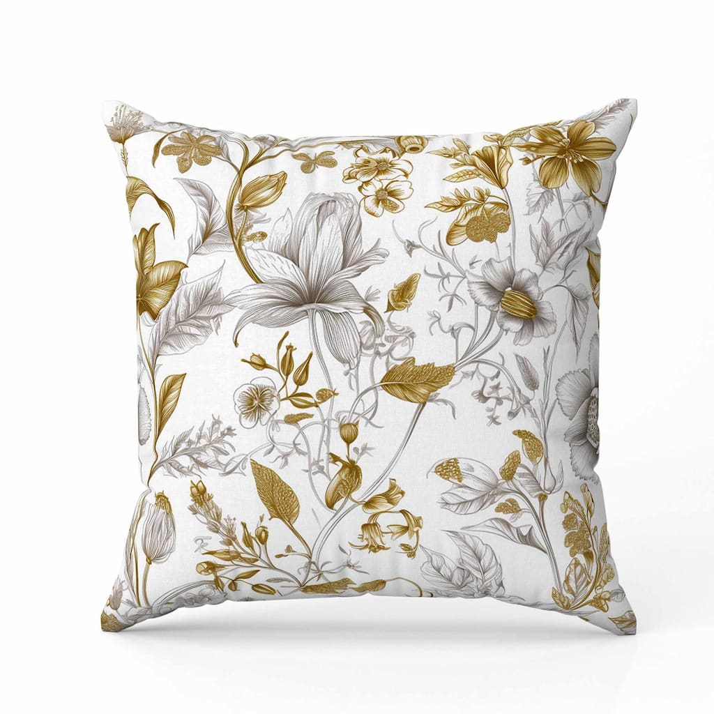Garden Grace Gala Faux Suede Reversible Throw Pillow White and Gold