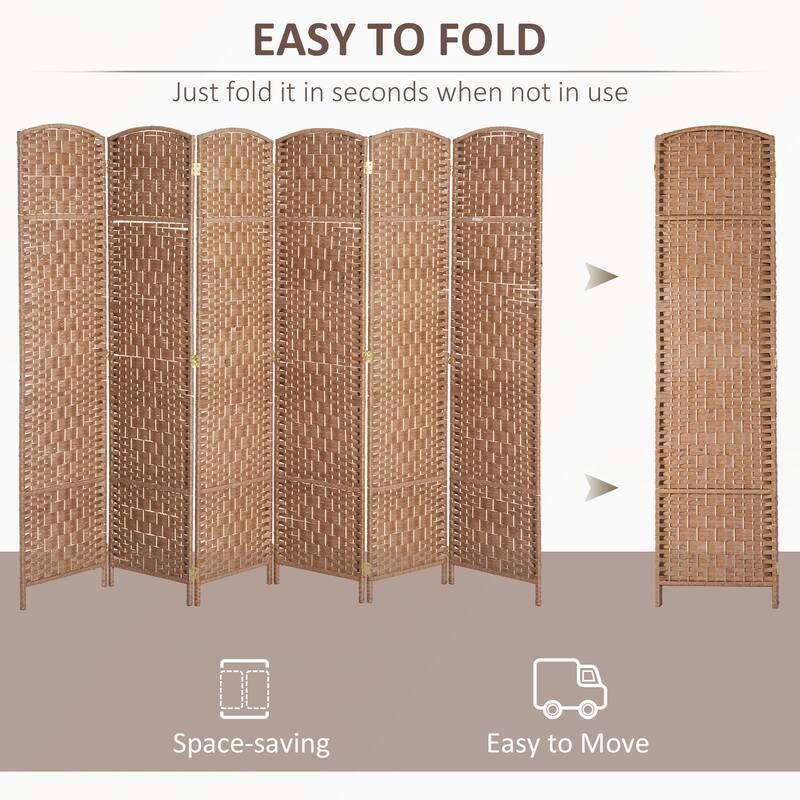 6' Tall Wicker Weave 6 Panel Room Divider Privacy Screen