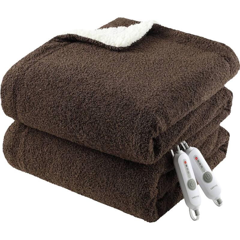 90"x100" Sherpa Machine Washable Electric Blanket Heated Throw, Brown - Brown