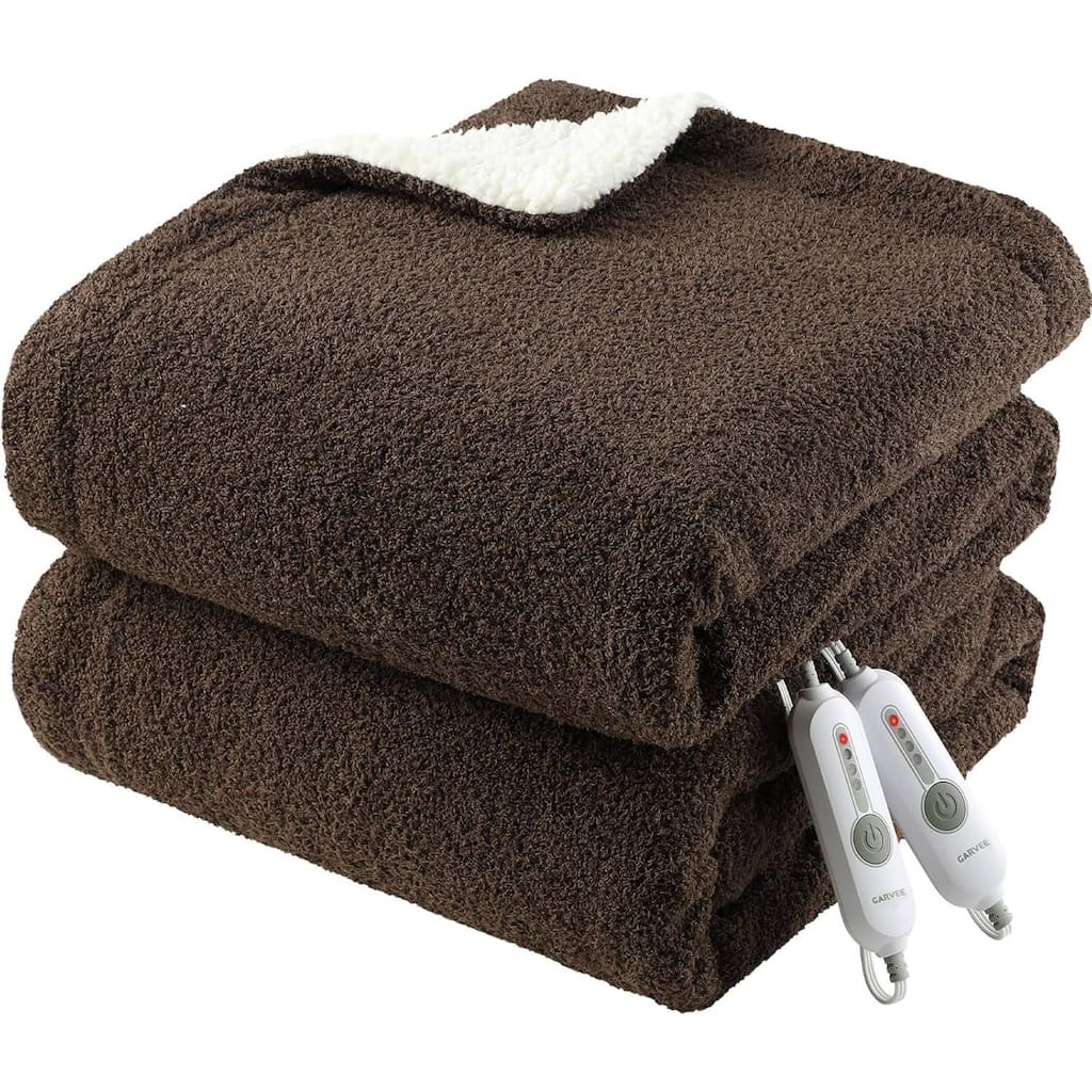 90"x100" Sherpa Machine Washable Electric Blanket Heated Throw, Brown