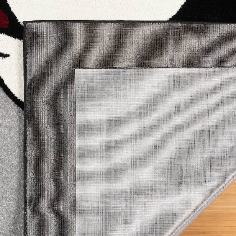 Licensed Disney Mickey Mouse Classic Pose Grey /Ivory/ Red Border Indoor Area Rug