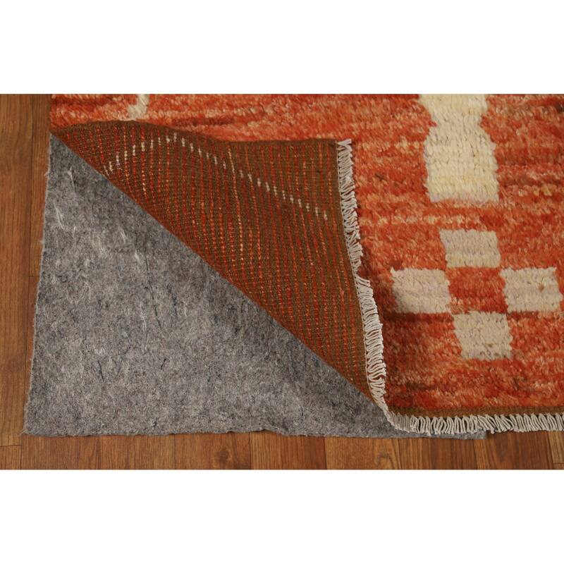Geometric Moroccan Oriental Area Rug Hand-Knotted Orange Wool Carpet - 5'6" x 7'10"