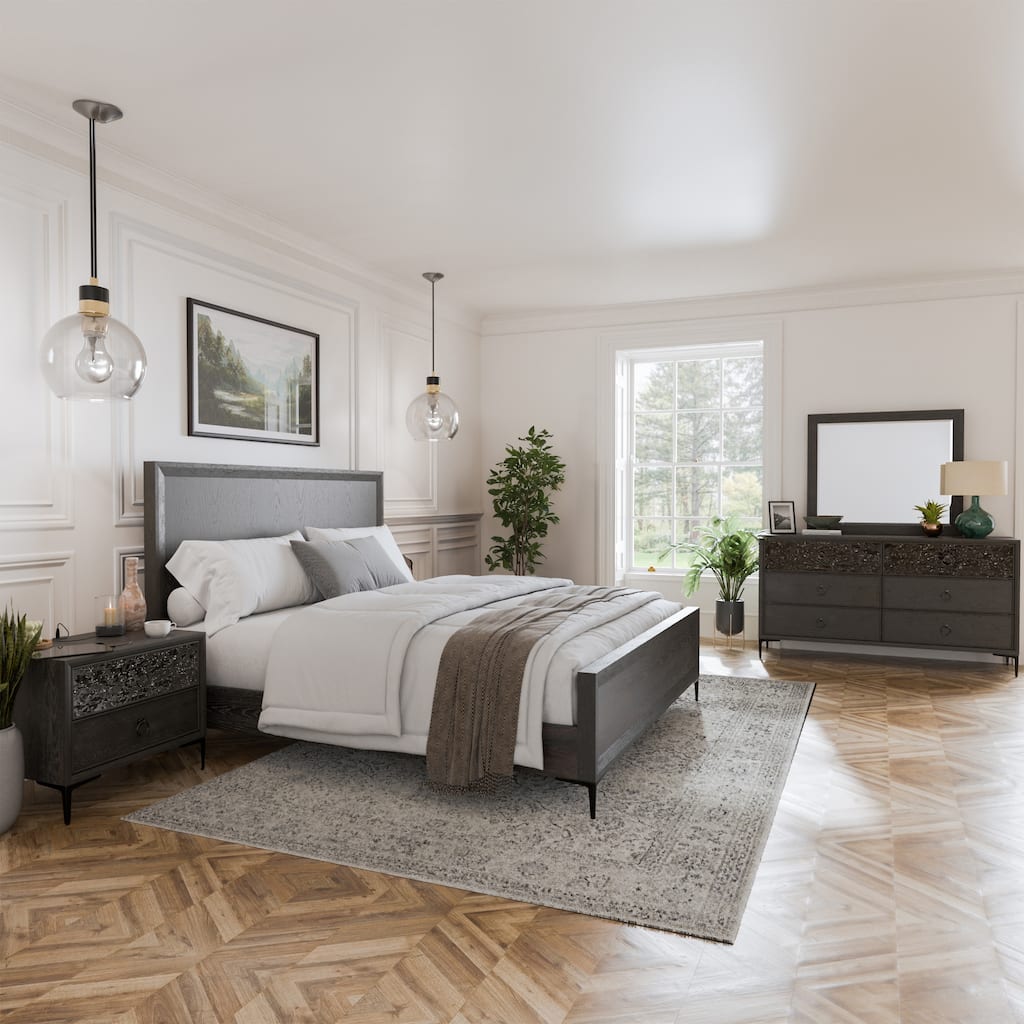 Furniture of America Fable Modern 4-Piece Solid Wood Panel Bedroom Set