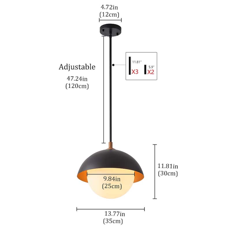Farmhouse Black 1-Light Classic Bowl Shape Dimmable Pendant