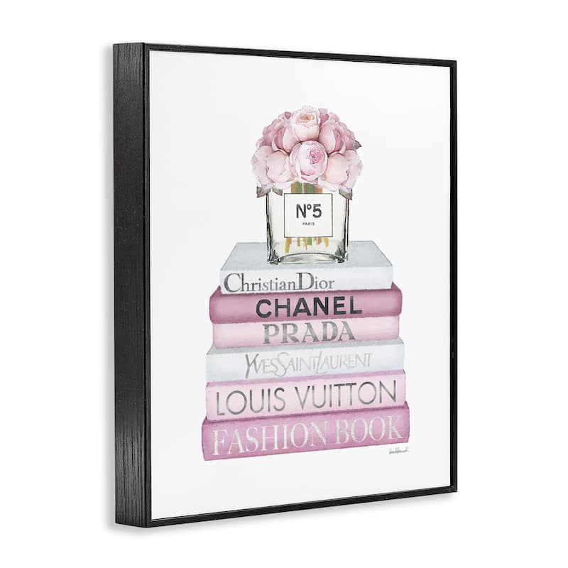Stupell Pink Rose Bouquet and Fashion Designer Bookstack Framed Wall Art