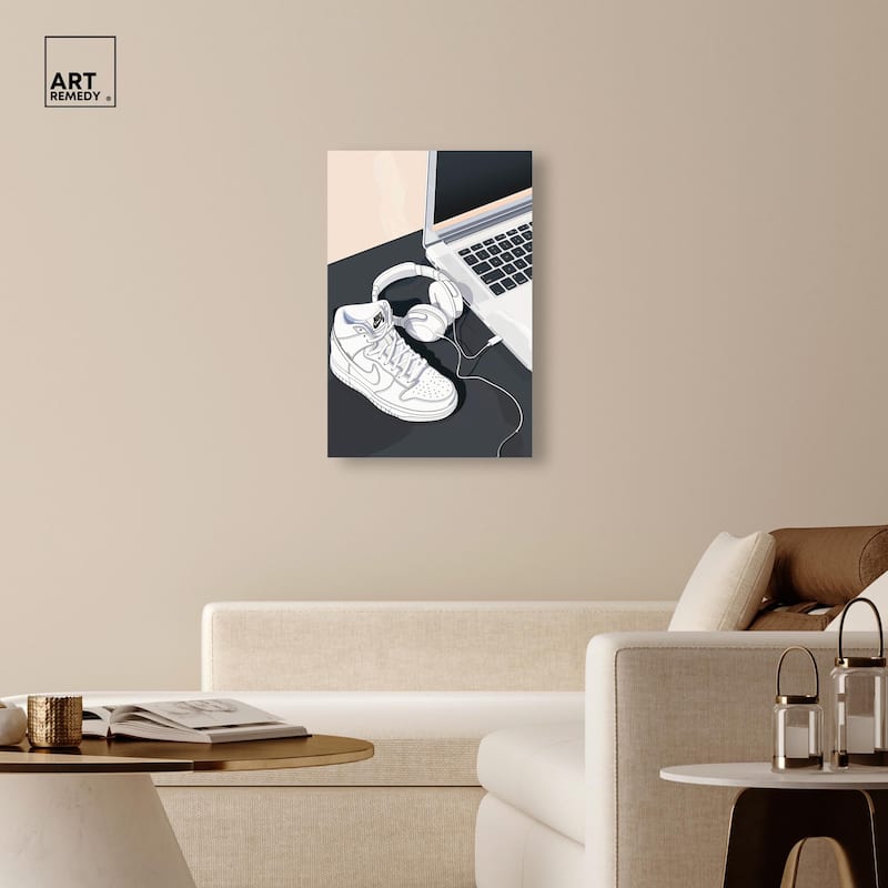 Laptop Sneaker Study Canvas by Art Remedy, Gallery Wrapped
