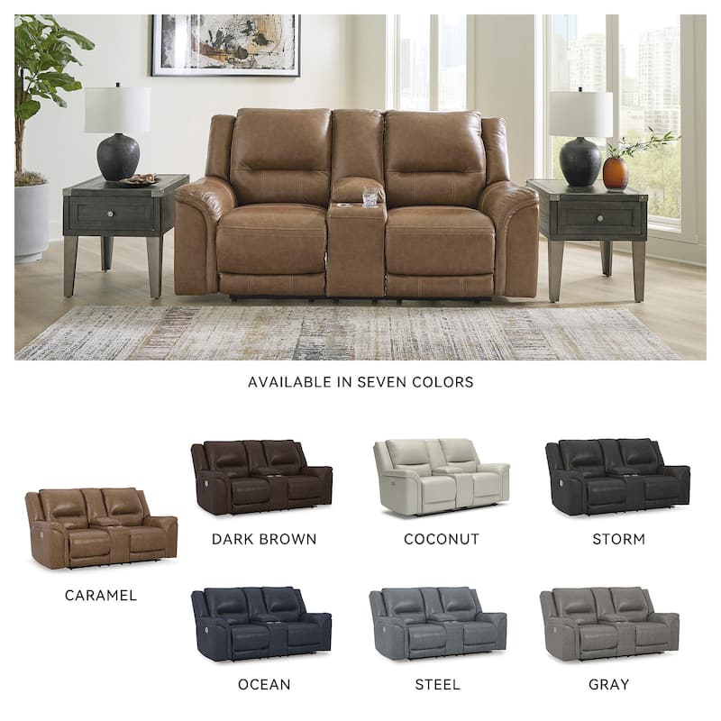 Signature Design by Ashley Trasimeno Caramel Power Reclining Loveseat with Console - 79" W x 40" D x 42" H