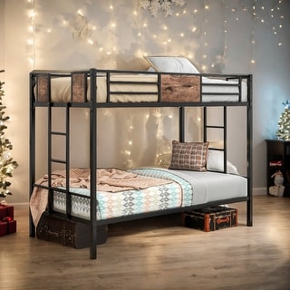 Twin Over Twin Bunk Bed With Ladder And Full-Length Guardrail for Home