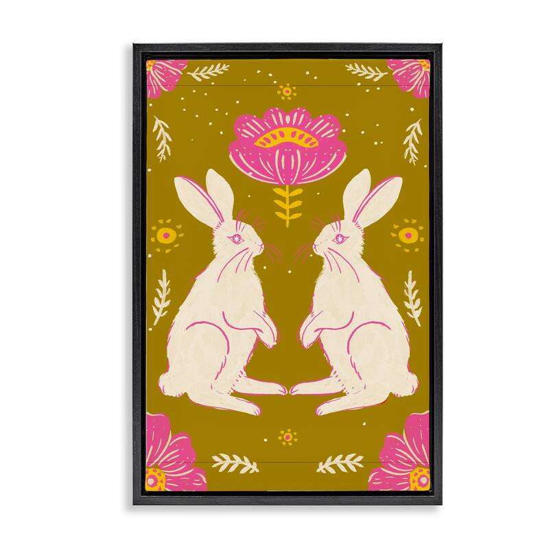 Stupell Mirrored Spring Bunnies Framed Floater Canvas Wall Art Design By Hannah Moren - 21 x 31 - Black
