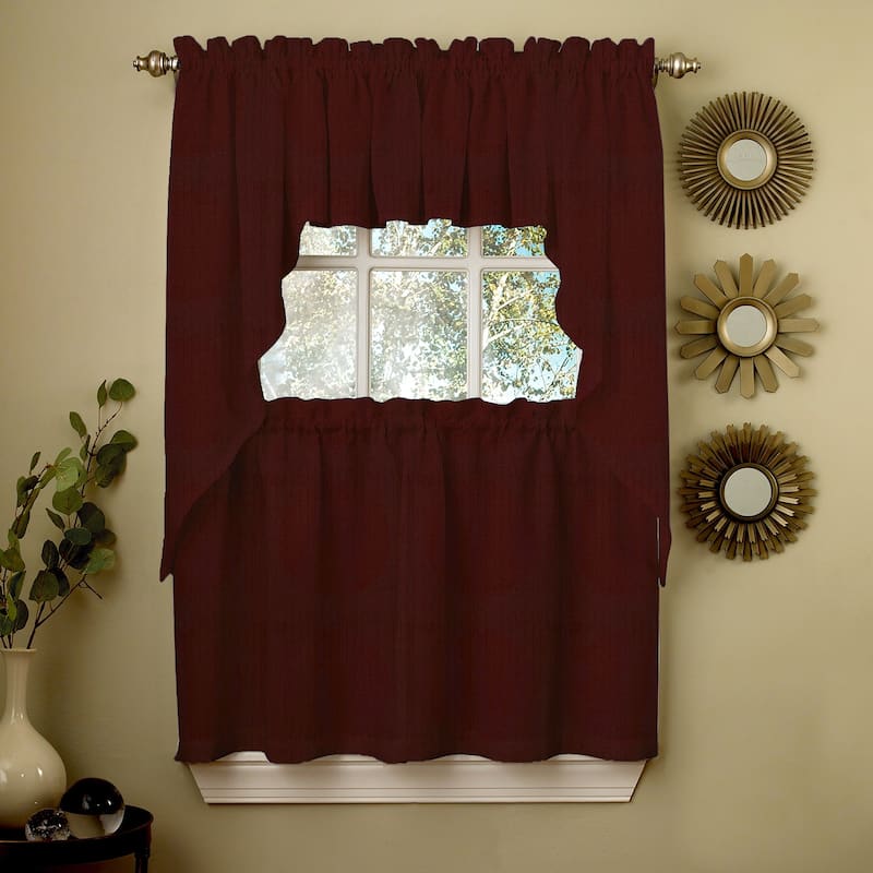 Opaque Ribcord Kitchen Curtain Pieces - Tiers/ Valances/ Swags - 24 inch tier pair - wine