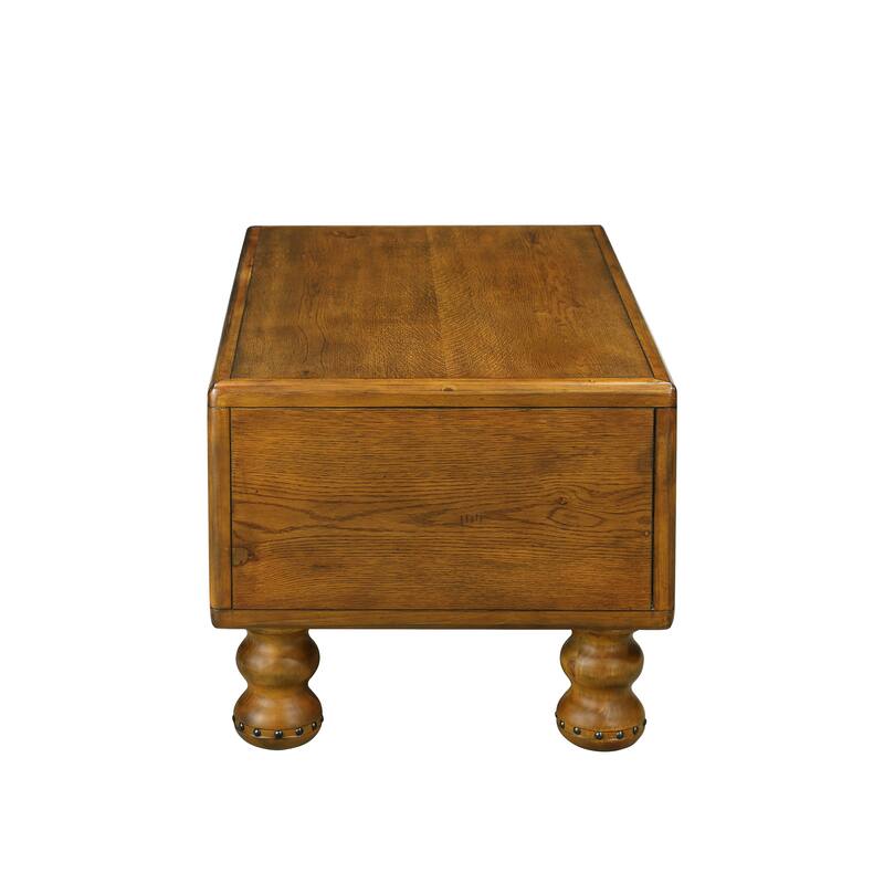 Antique Color Solid Wood Rectangle Coffee Table - Center Table with 4 Drawers