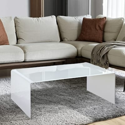 HomeRoots 24" White Glass Sled Coffee Table - 24 in. x 16 in. x 43 in.