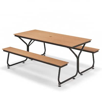 6FT Picnic Table Bench Set HDPE Table for 6-8 Person Brown/Grey