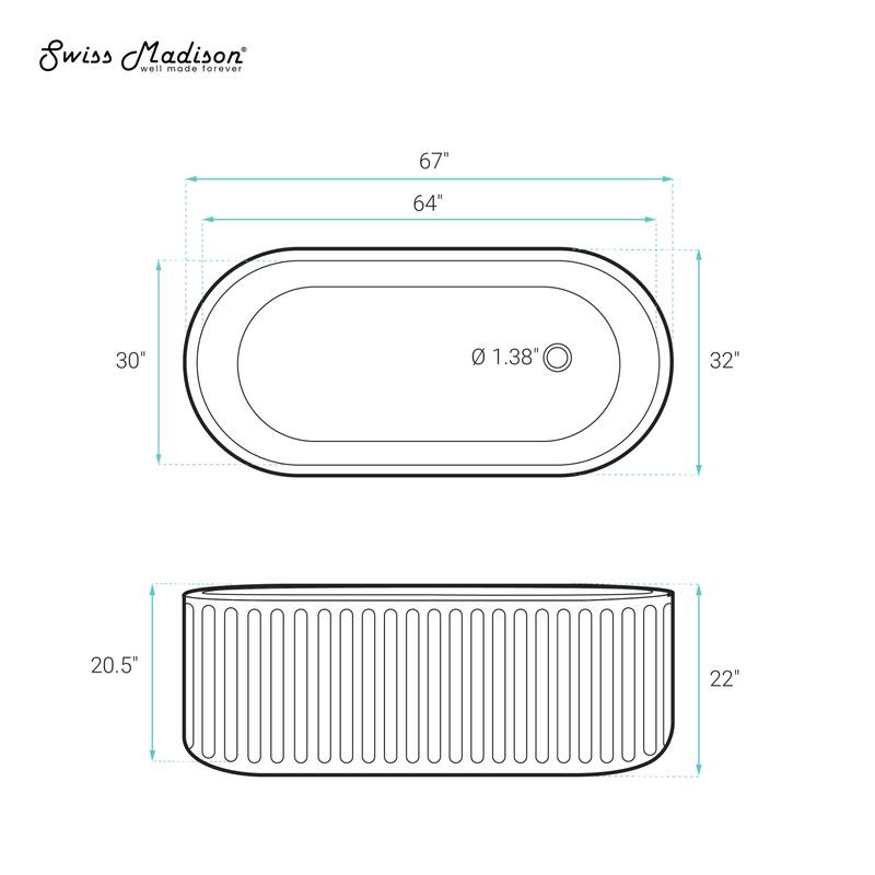 Delice 67" FreestandingConcreteBathtub In Sand, Drain Included