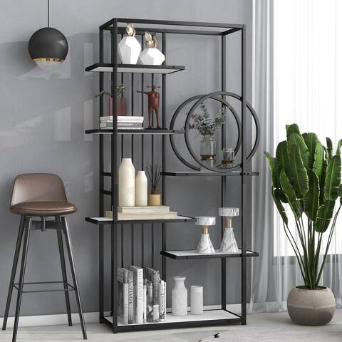 6 Tiers Home Office Bookcase Open Bookshelf with Black Metal Frame