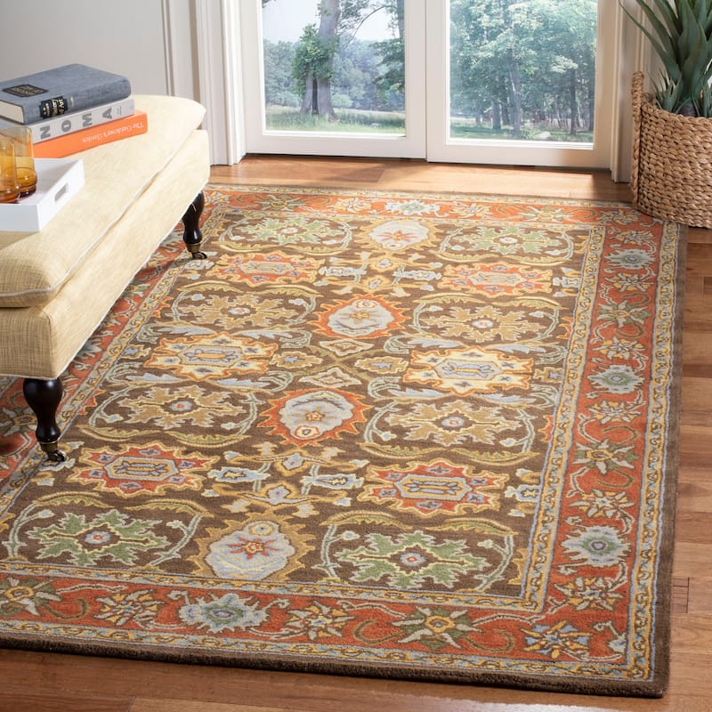 SAFAVIEH Handmade Heritage Dot Daisy Traditional Oriental Wool Rug - 4' x 6' - Chocolate/Tangerine - Runner/Rectangle