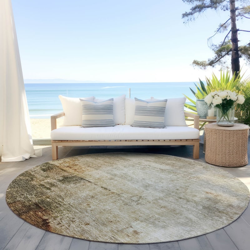Machine Washable Indoor/ Outdoor Abstract Contemporary Chantille Rug