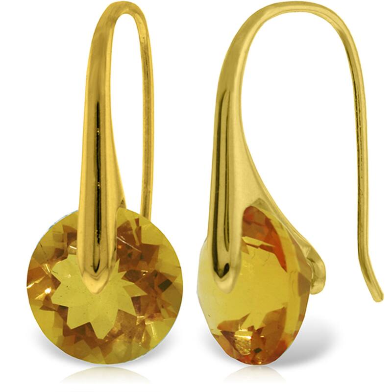 14K Solid Gold Fish Hook Natural Citrine Certified Gemstone Earrings - Yellow