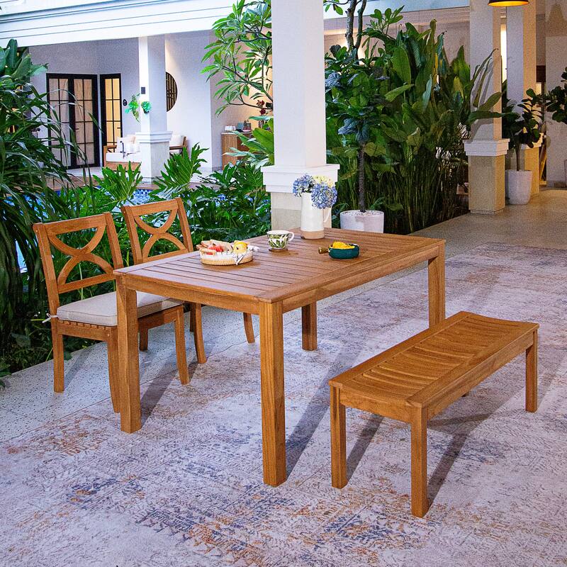 Cambridge Casual Lowell 4-piece Teak Outdoor Dining Set with Bench - Natural Teak/Beige