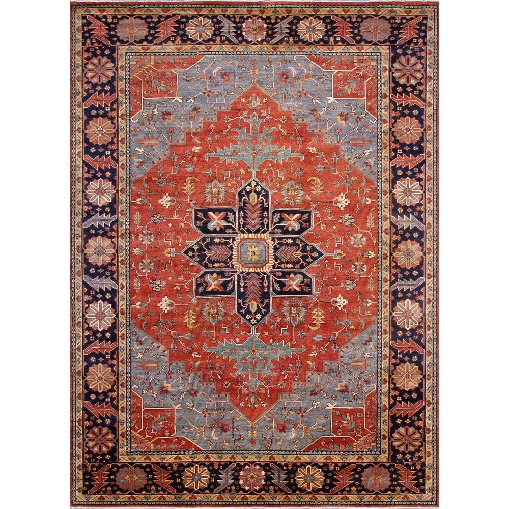 Pasargad Home Serapi Hand-Knotted Rust/Navy Wool Area Rug