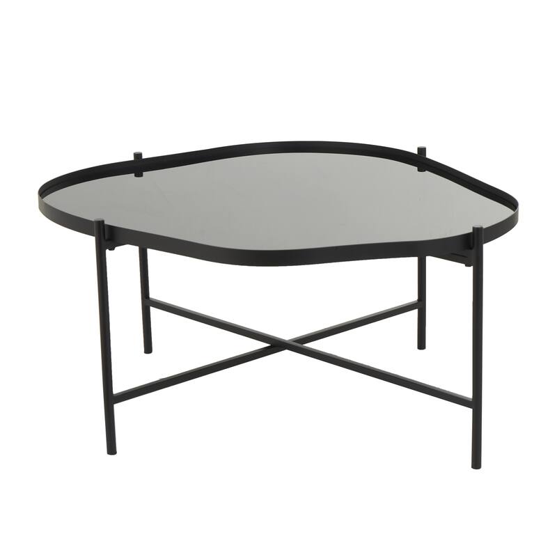 Metal Abstract Wavy Side End Accent Table with X-Shaped Base - Black - Roche River Decor