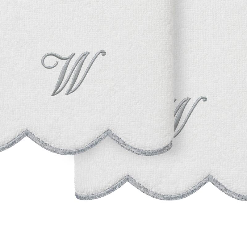 Authentic Hotel and Spa 100% Turkish Cotton Grey ADORNIA Scallop Personalized 2 Piece Hand Towel Set - 2 Hand Towels