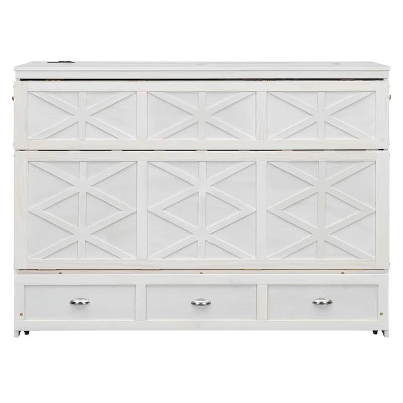 Queen Size Convertible Cabinet Bed with USB Ports by Harper&Bright Designs