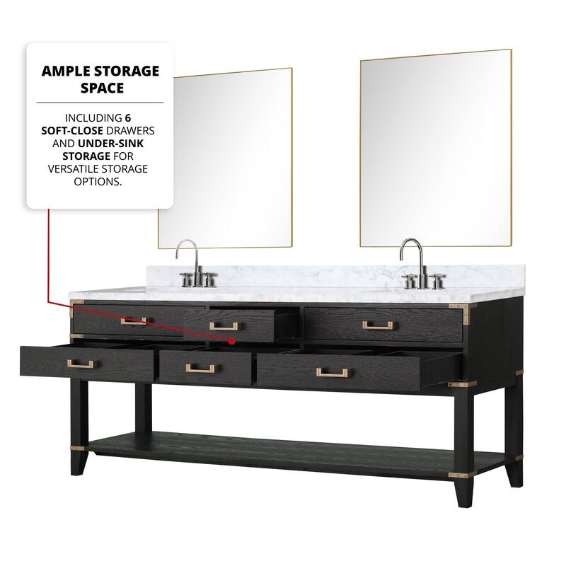 Lexora Norwalk Bath Vanity, Carrara Marble Top, Faucet Set, and Mirror