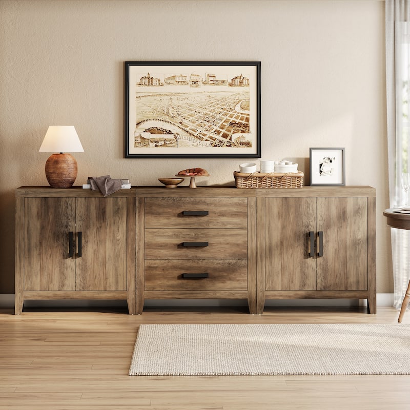 WAMPAT Buffet Cabinet with Drawers & Doors -  Farmhouse Sideboard for Dining Room & Living Room|Brown