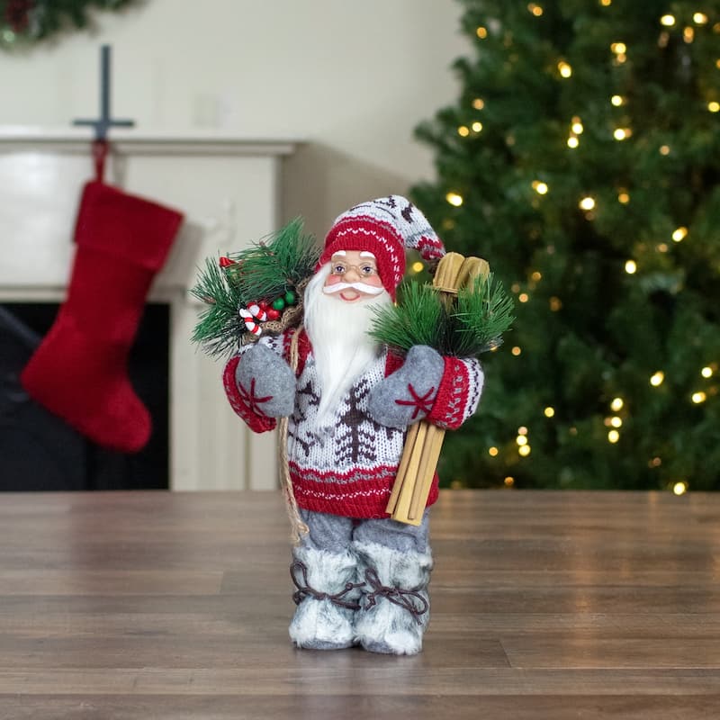 Standing Nordic Santa with Skis Christmas Figure - 12"