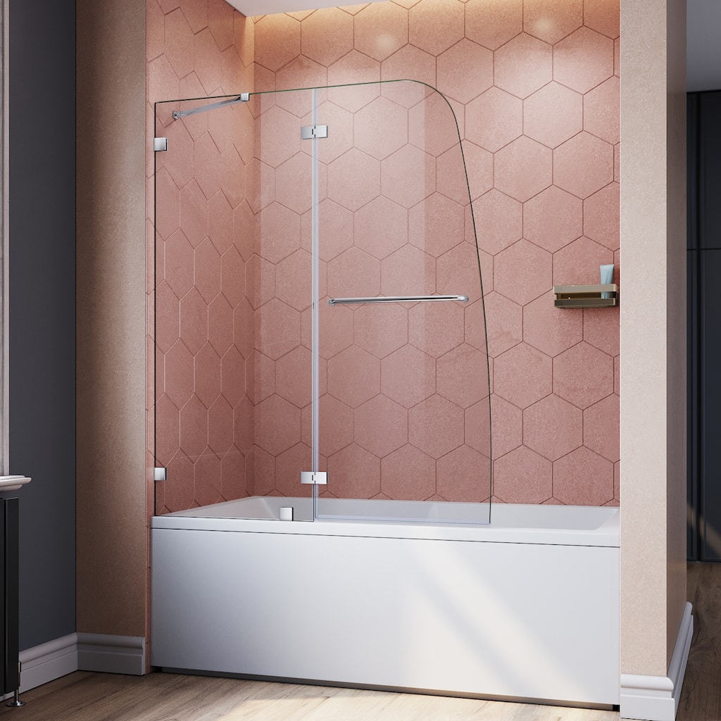 Elegant Tub Door Frameless Pivot Hinged Bathtub Glass Panel with Clear Tempered Glass Door for Bathtub