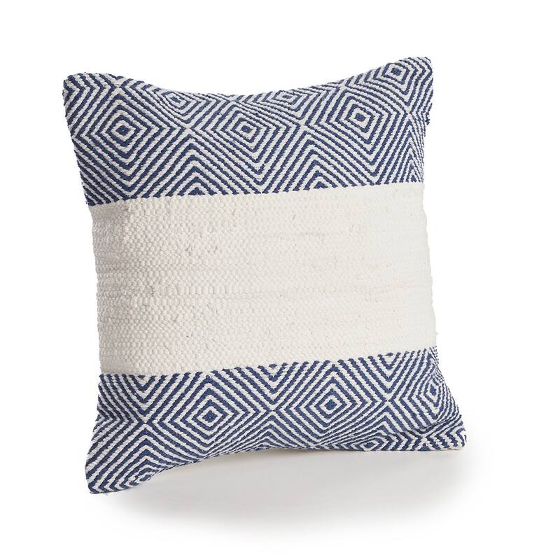 HomeRoots 18" X 18" Blue And Ivory 100% Cotton Striped Zippered Pillow