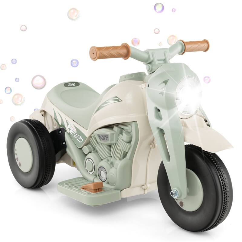6V Kids Electric Ride on Motorcycle with Bubble Maker and Music - 32"x 14" x 17" - Beige