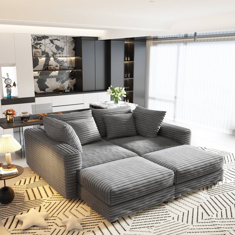 102" Modular Cloud Sectional Couch with 2 Ottoman, Pillows Modern Upholstered Sofa, Convertible Corduroy Couches for Living Room