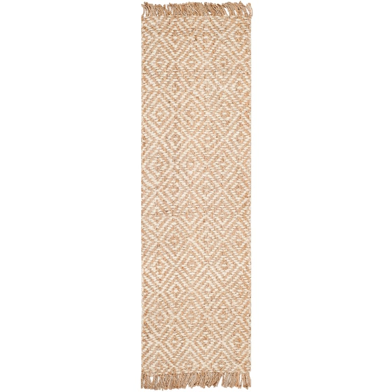 SAFAVIEH Handmade Natural Fiber Miley Jute Rug with Fringe - 2'6" x 6' Runner - Natural/Ivory