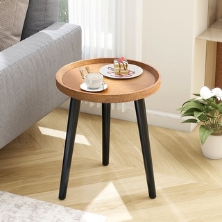 16-inch Round Wood Side Table with Tripod Base, Natural Finish for ...