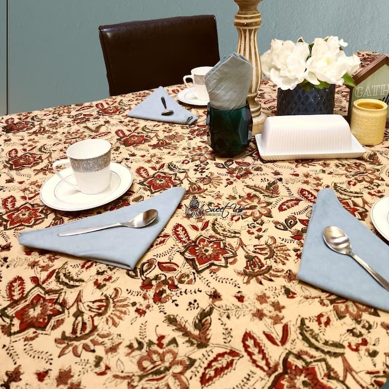 Blooming Flower Block Print Floral Cotton Tablecloth Collection